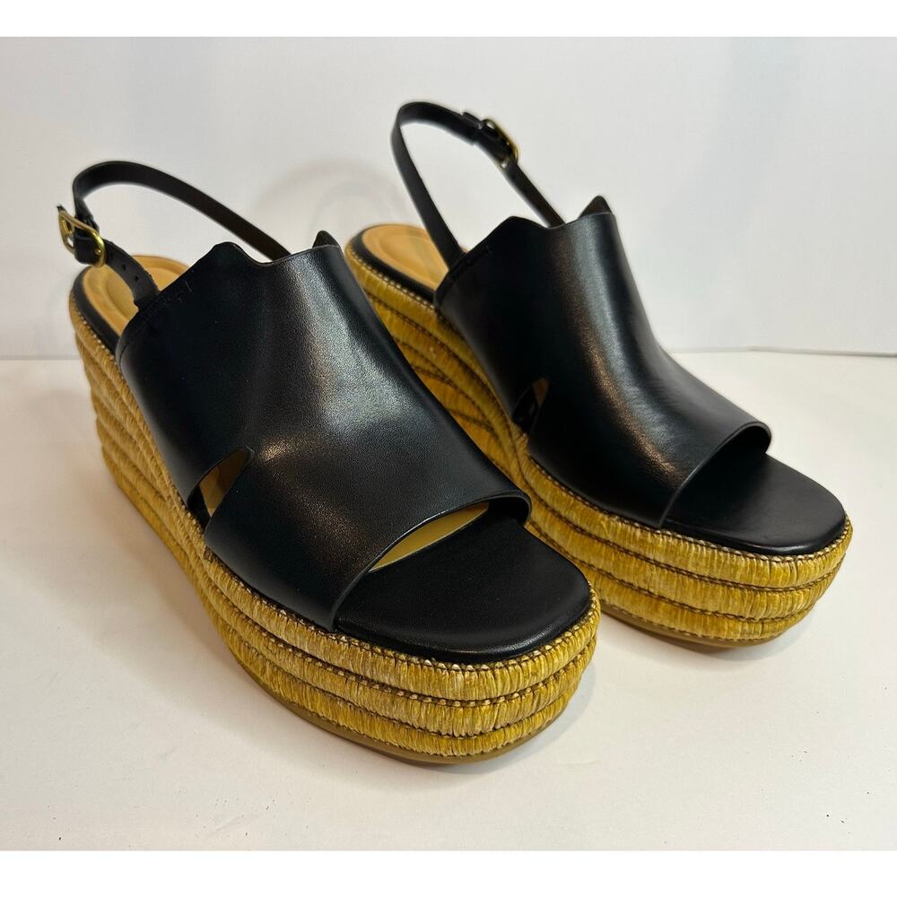 Franco Sarto Tamryn Leather Platform Sandals Black Size 9.5M NWT Modern Style